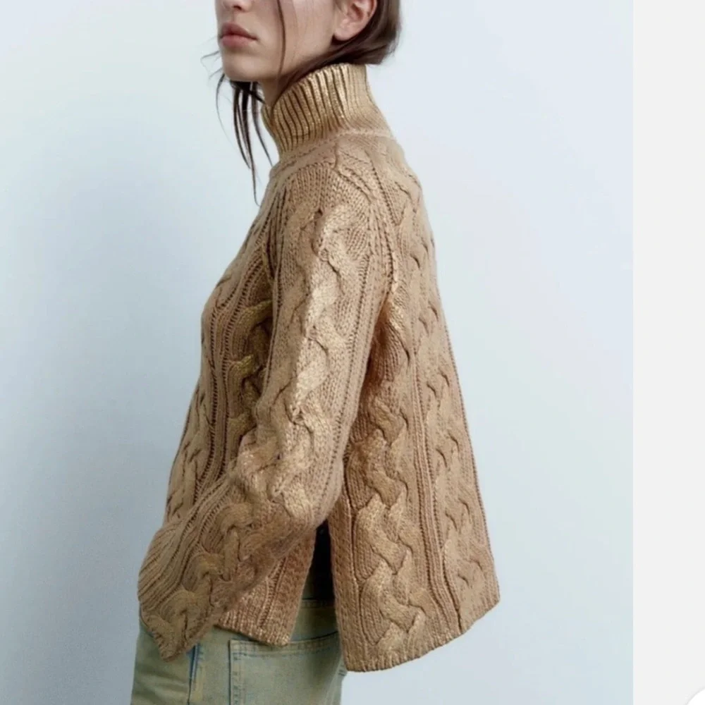 ZARA METALLIC GOLDEN SWEATER - Picture 2 of 7